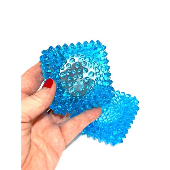 Vintage Blue Hobnail Glass Open Master Salt Cellar Dip PAIR (2) Square Fenton? - Picture 4 of 4